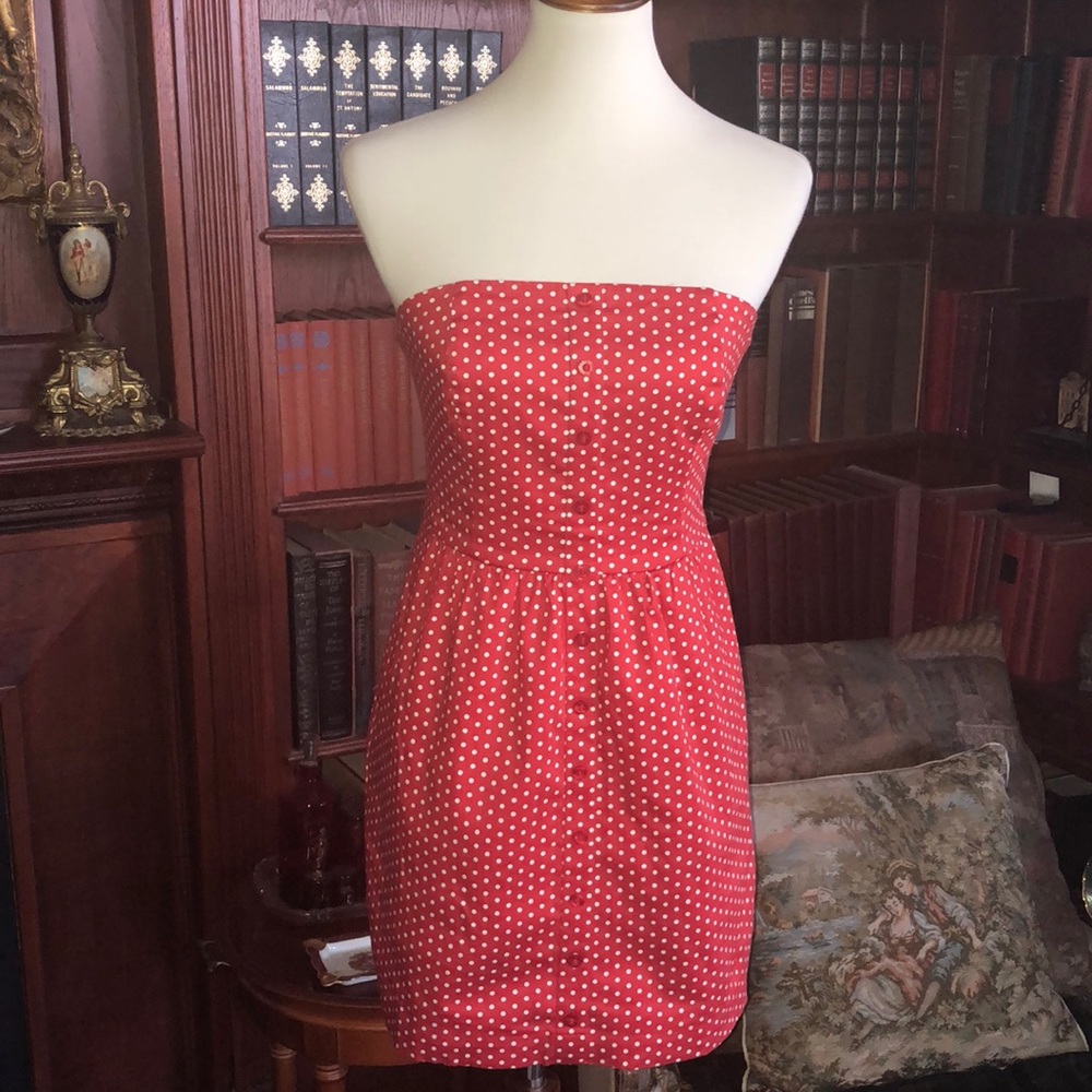 Red Polka Dot Strapless Dress - Classic Summer Style